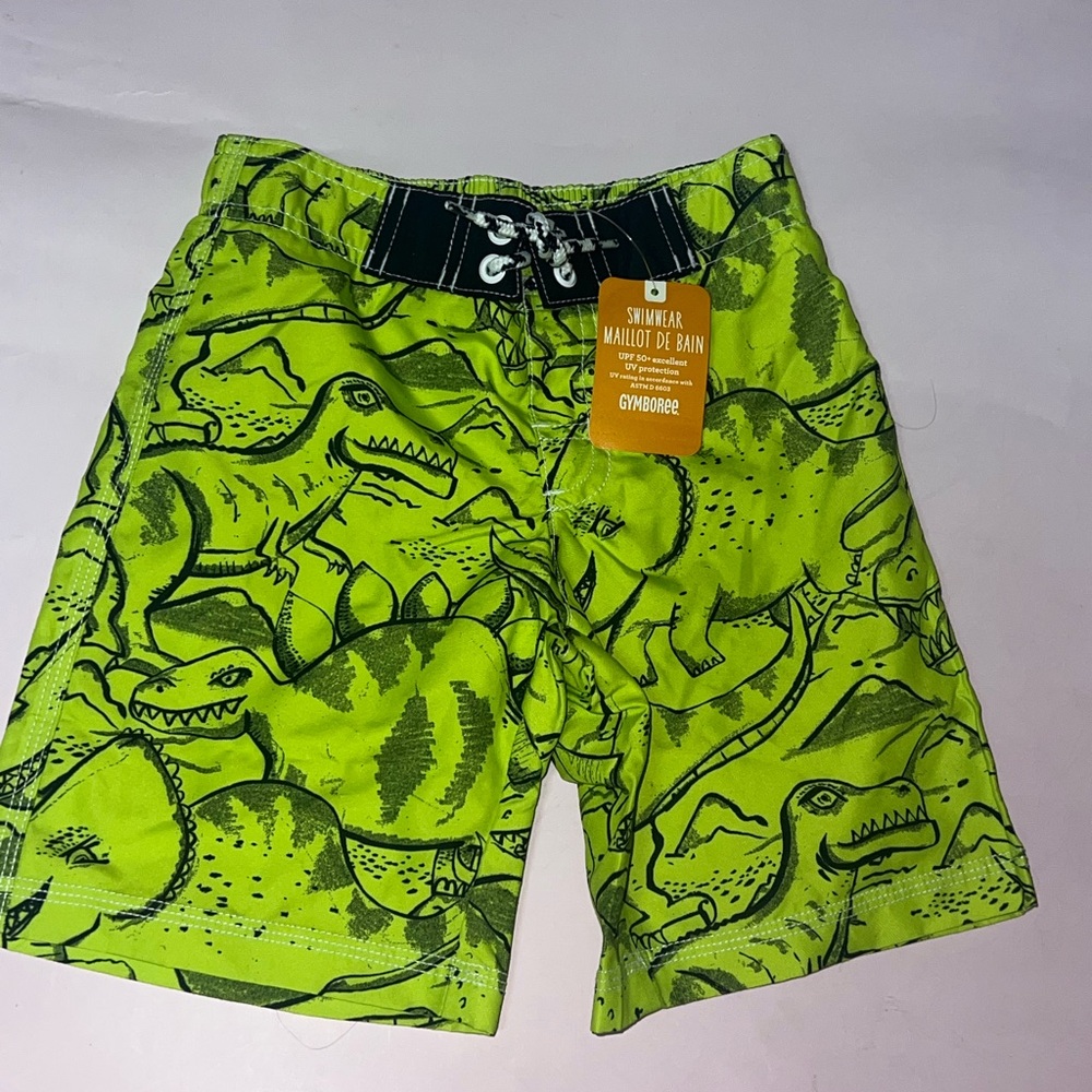 Gymboree Boys Green Dinosaur Printed Swim Trunks In 4T NWT